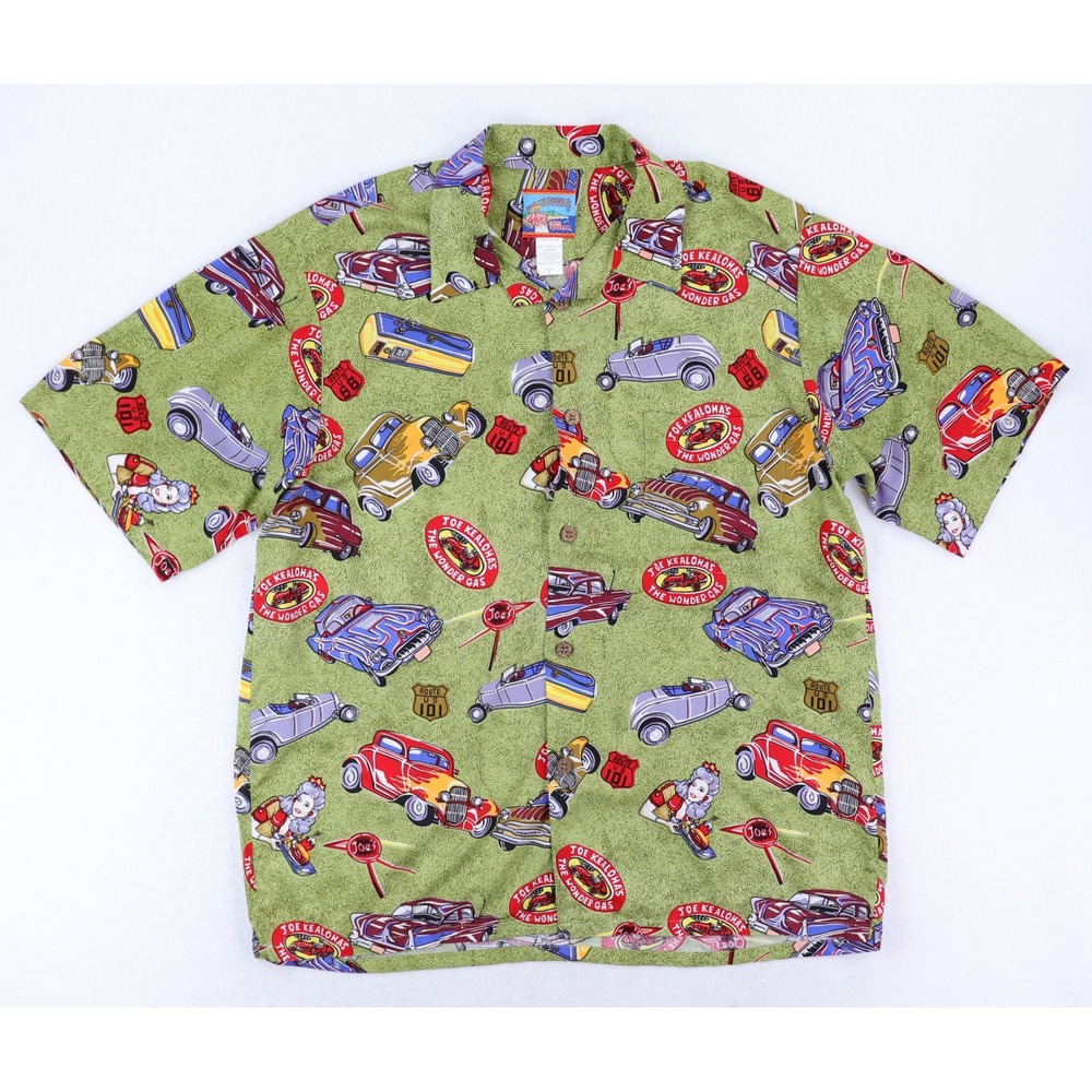 Reyn Spooner Joe Kealoha Shirt Mens L Green Hot Rod Classic Car 100% Rayon VTG‎